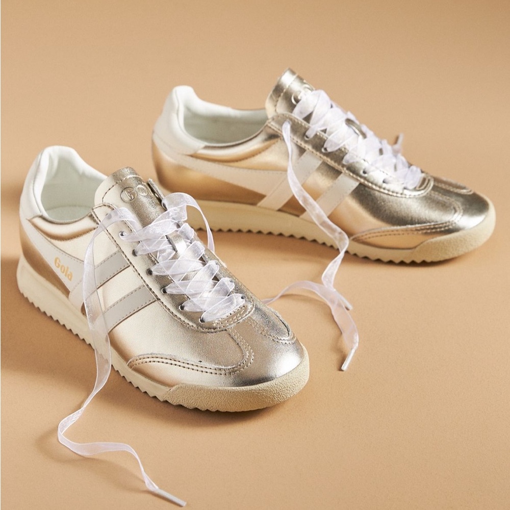 Gola  Gold White Sneakers. NIB Sz 8 - Picture 2 of 3